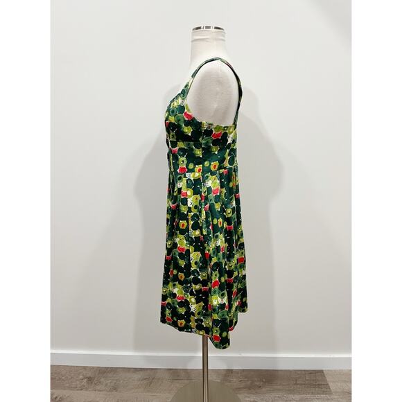 Milly of New York Sleeveless Fit & Flare Dress Bold Green & Yellow Print - Picture 11 of 14